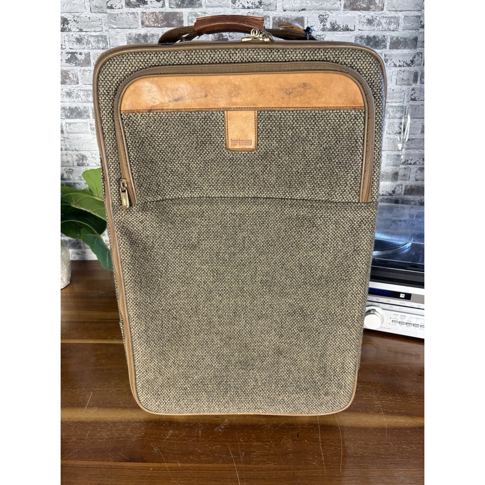 Vintage Hartmann Tweed Leather⭐️24x15 Wheeled Rolling Upright Suitcase Luggage⭐️ - Picture 2 of 14